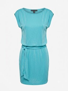 Boston Proper Turquoise Belted Cap-Sleeve Mini Dress